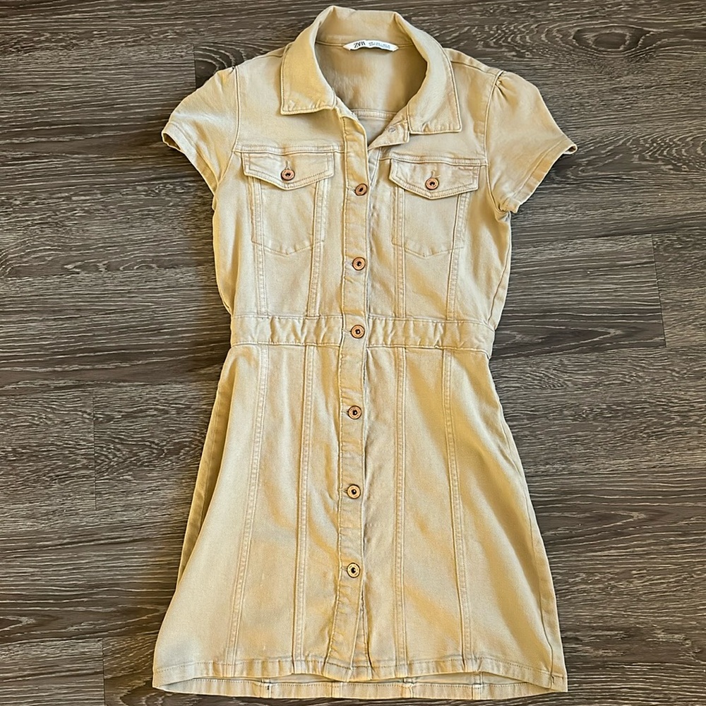 Zara - tan denim dress. - Picture 1 of 4